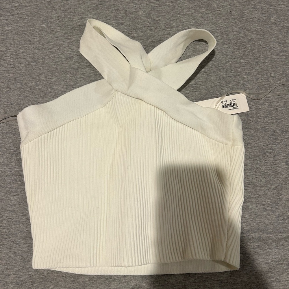 Glassons white ribbed cross neck top size medium